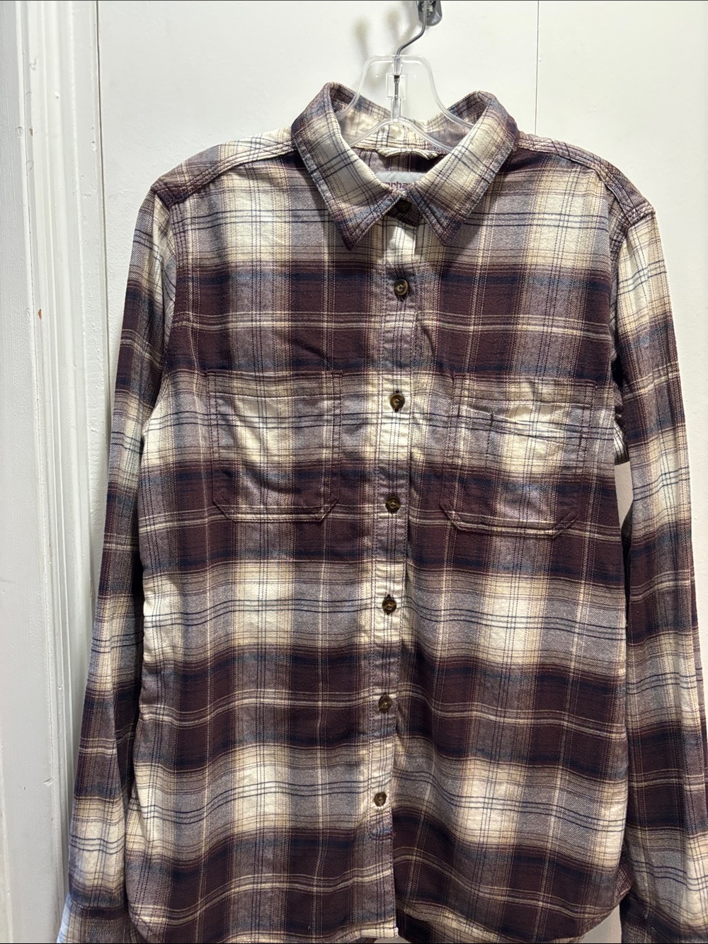 Carhartt Women's Plaid Button-Down Shirt in Brown and Cream